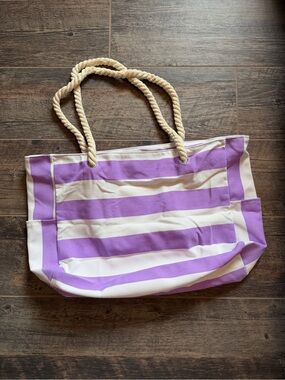 Lavender & Cream Striped Rope-Handle Tote